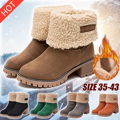 Nouvelles Bottes de Neige Mode Femme Plus Velours Chaud Bottes en Coton Talon Épais Bottes Mi-mollet Grande Taille