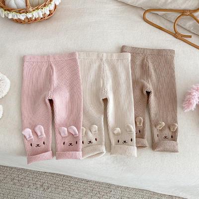 2025 New Winter Korean Style Little Girl's Embroidered Rabbit Knit Leggings