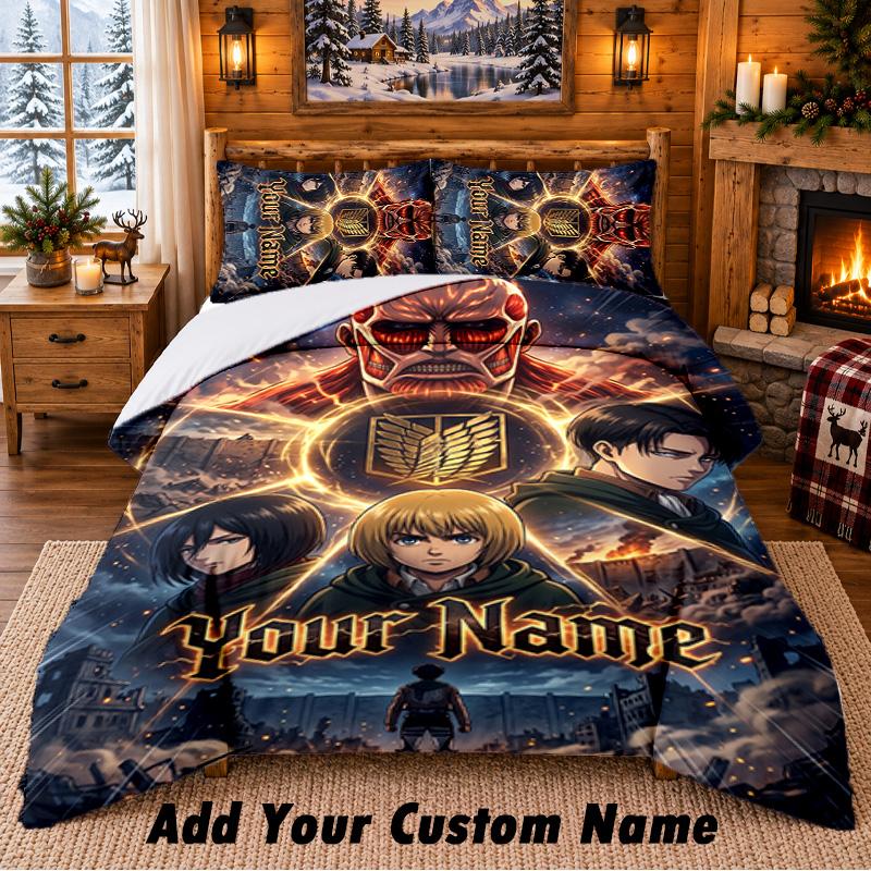 A-Attack O-On T-Titans Custom Name 3Pcs Bedding Set 1 Bed Sheet 2 Pillowcases Bedroom Home Decor