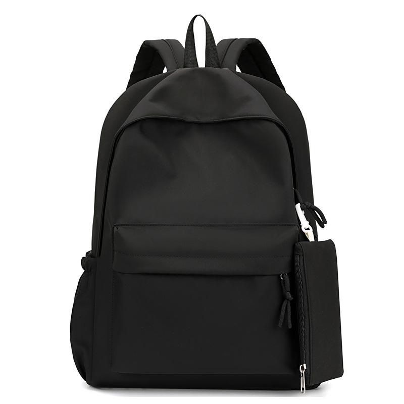 New college style large-capacity middle school student schoolbag ins style solid color backpack + pencil case two-piece set