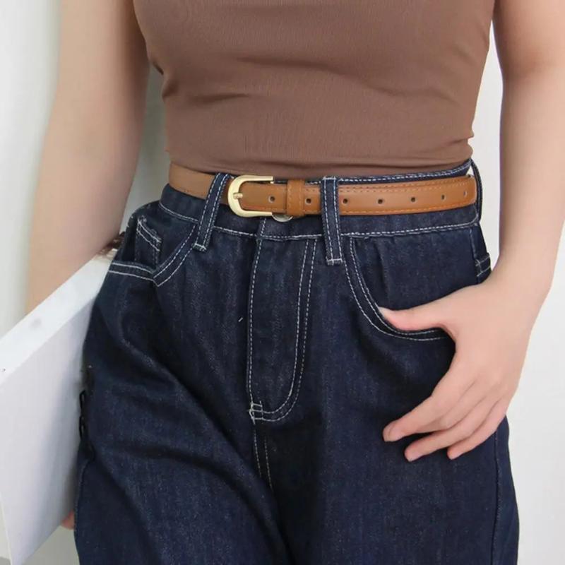 Women'S Belt With Fine Matching Western Pants 2Cm Wide Pu Leather Metal Buckle Belt Simple Versatile  Decoration