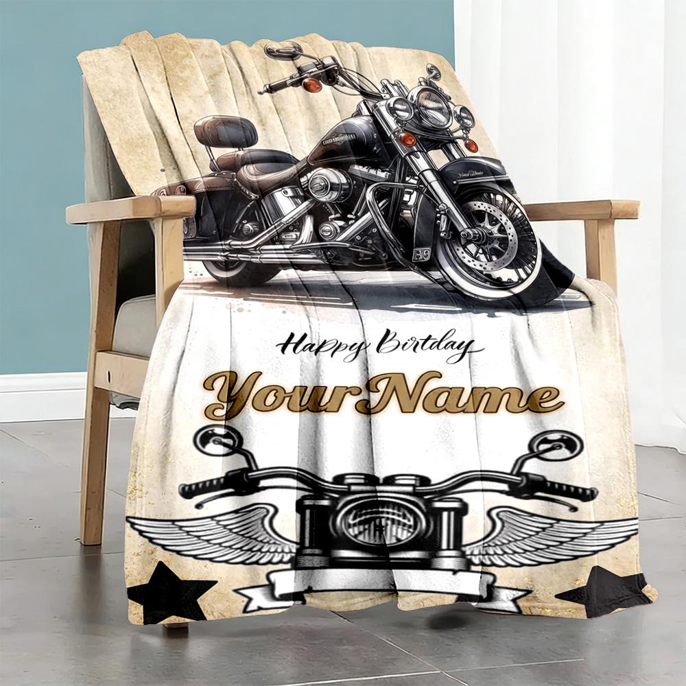 Harley-davidson Motorcycles Customize Your Name Blanket Lightweight Customizable Blanket Soft Warm Cozy Versatile for Nap Living Room Seaside Bedding