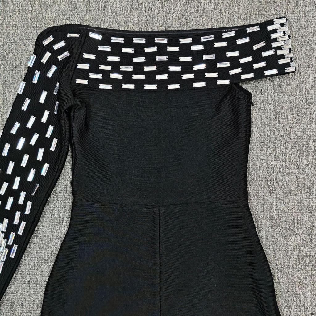 Rochie Bodycon Bandaj Europeană & Americană cu Strass-uri, pe un umăr