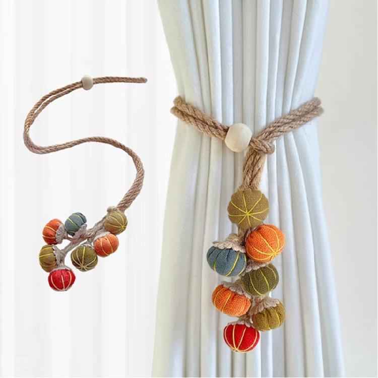 2 Pack Harvest Theme Curtain Holdbacks Ties With Colorful Pumpkin Balls Not Drill Installation Window Drapery Tiebacks