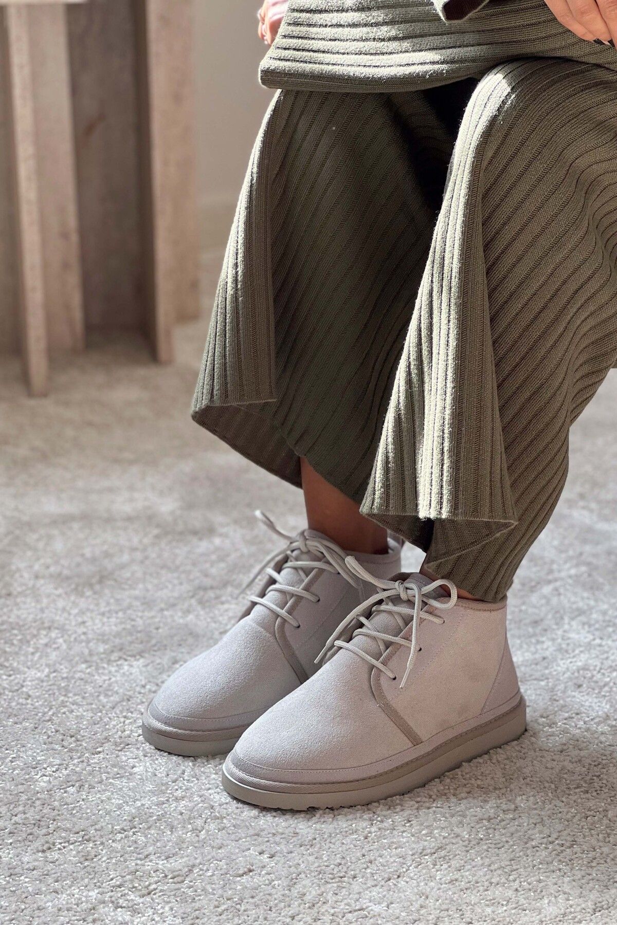 

Women Modern Stylish Fashion Athens Beige Suede Flat Sole Lace Up Detail Women s Boots