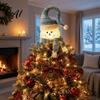 Christmas Tree Finial Lighted Topper Glowing Snowman Star Hat with LED Light Top Decoration Winter Holiday Decor for Home And Indoor Soft Warm Light