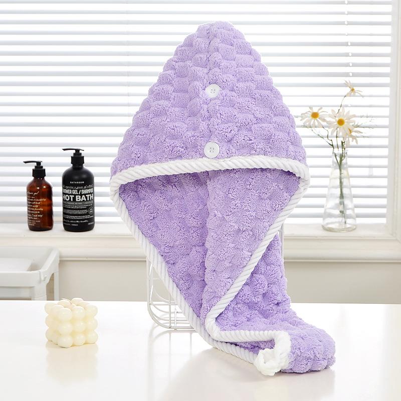New polyester brocade coral fleece cloud grid shower cap shampoo dry hair towel, household absorbent dry hair cap bag head towel