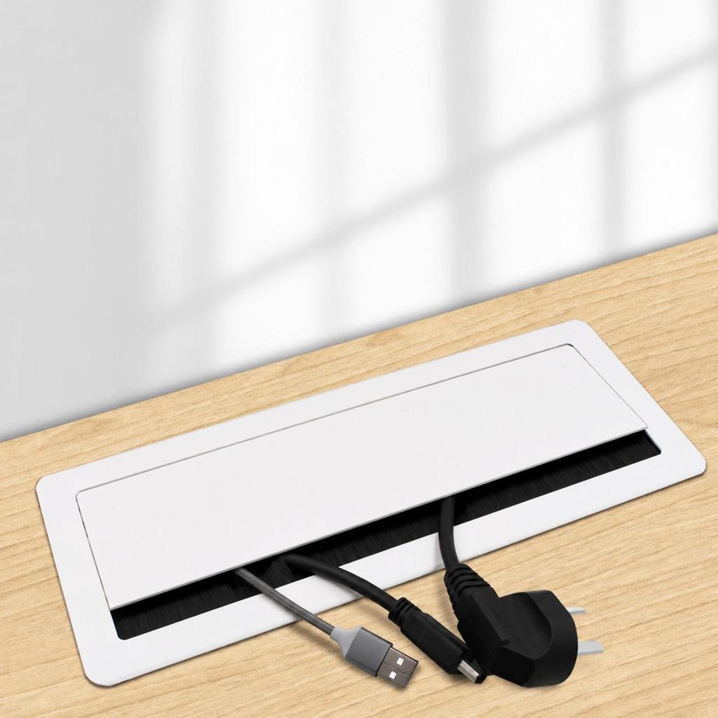 Rectangular Aluminum Desk Cable Grommet Damped with Hinged FlipLid Fit for Office