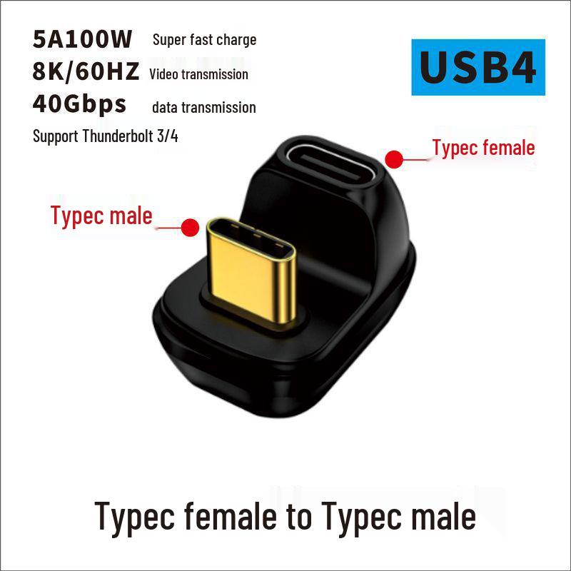 Adaptér USB Type-C: Mužský-Ženský-Mužský-Ženský, 90° L/U-Tvarovaný Thunderbolt 3 Kolík pro Počítače