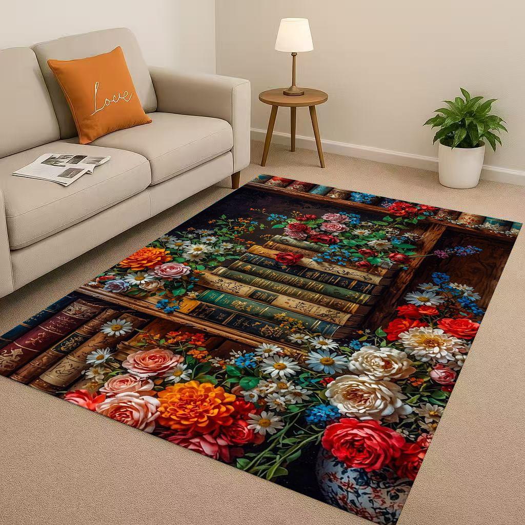 HD Magic Book Library Bookshelf Living Room Non Slip Area Rug Soft Carpet for Bedroom Sofa , Easy Clean Home Doormat Playmat