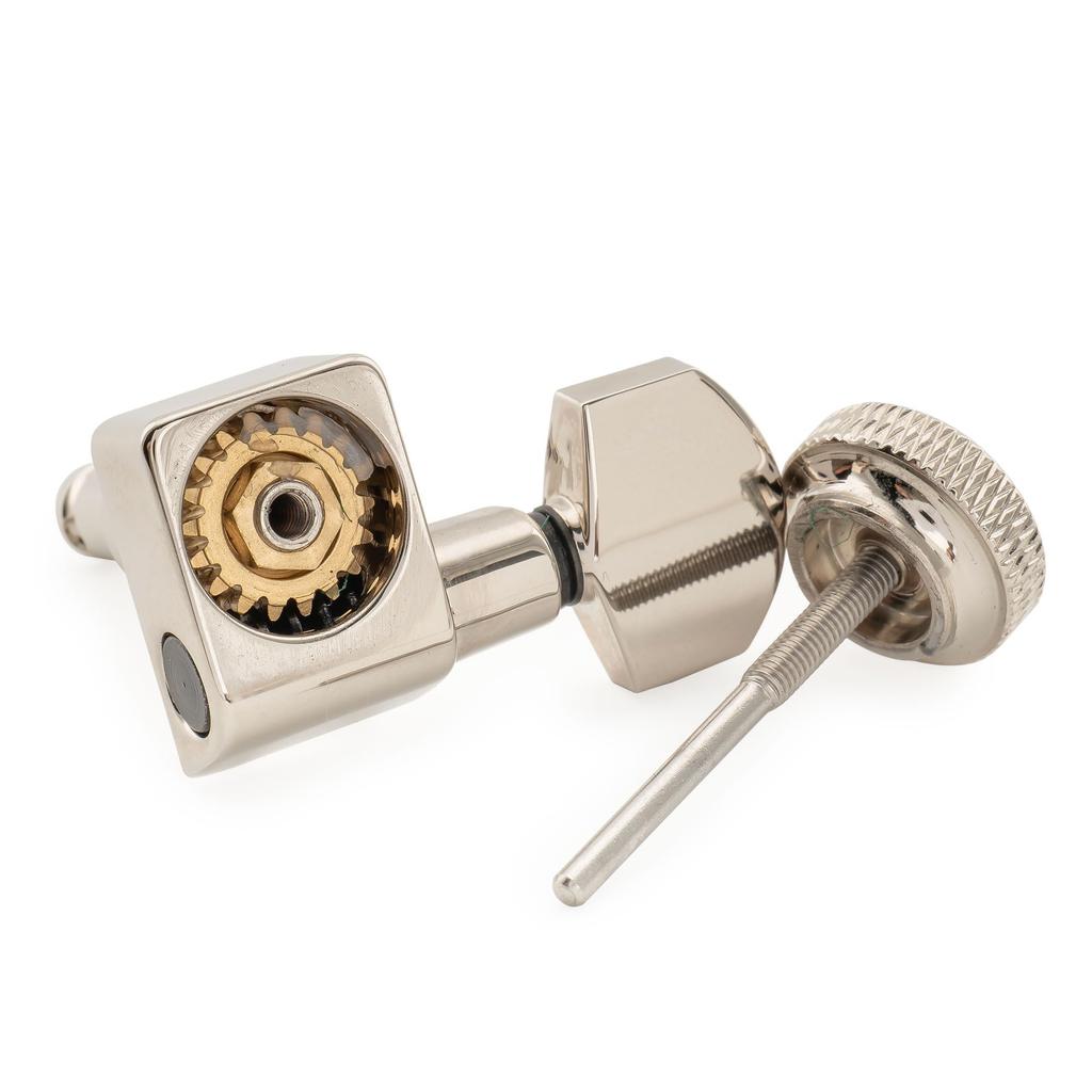 Musiclily Pro Locking Tuning Pegs with Gear Hex for Fender and Electric Nickel Left-Handed 6-Piece 2-Pin 181 Ratio, Buttons, Strat, Telecaster,