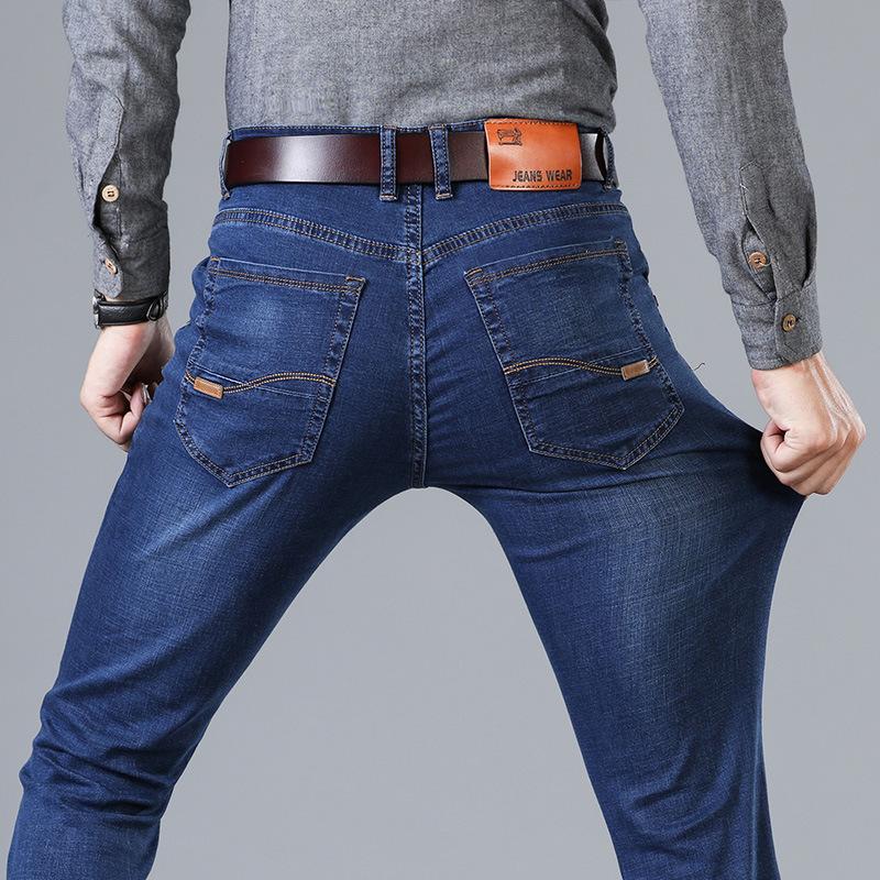 Men's Straight-Leg Slim-Fit Jeans Youthful and Trendy Mid-Rise Fashionable Men's Long Trousers
