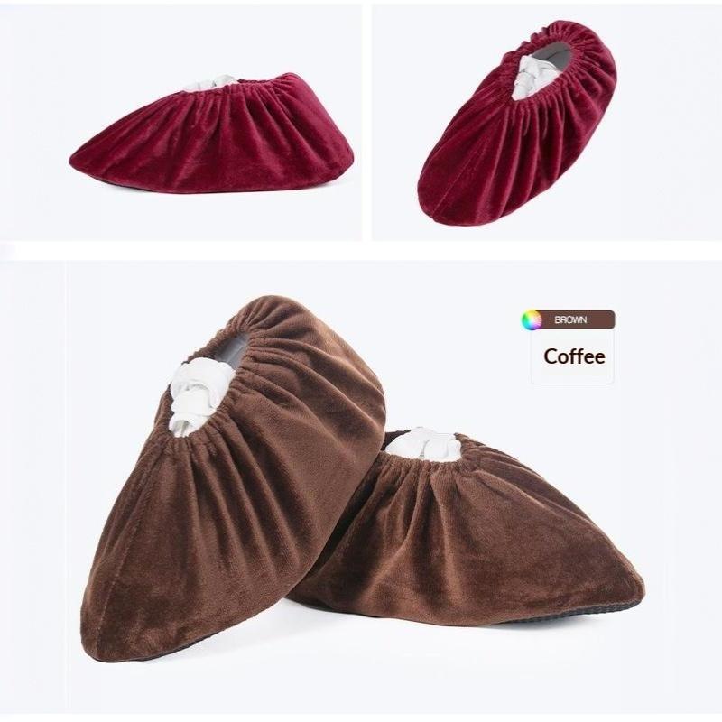 Thick Flannel Shoe Covers 1 Pair Portable Reusable Non-slip Overshoes for Travel Hotel Indoor Foot Protection