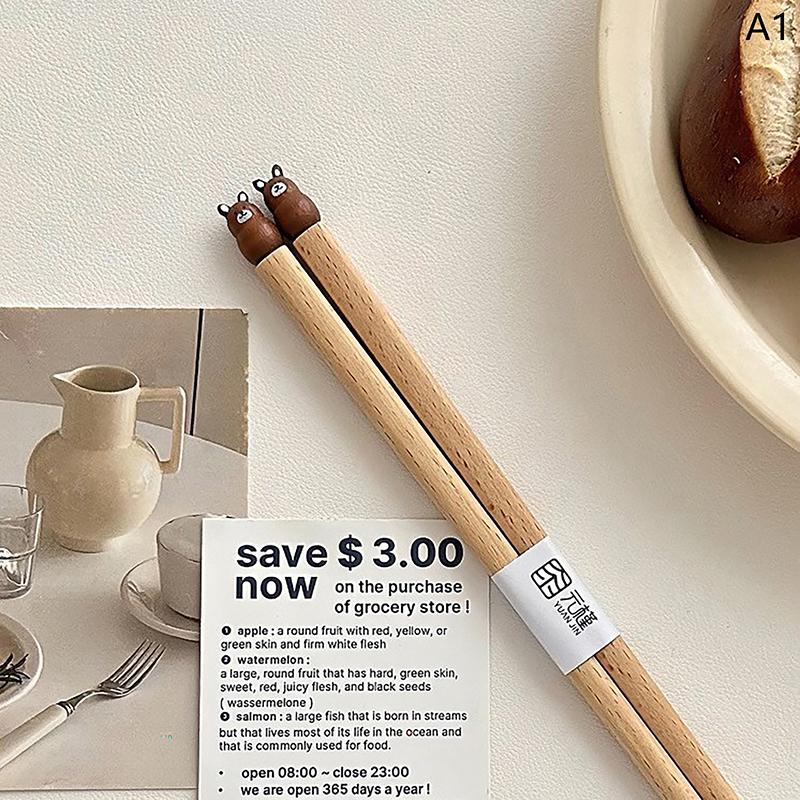 

3D милые палочки для еды в виде животных, вырезанные вручную палочки для еды из бука, кавайная пара суши, красивая и практичная деревянная столовая посуда