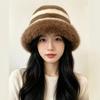 Wide Brim Fur Bucket Hat Faux Fur Striped Fisherman Cap Fashion Plush Hat  Winter