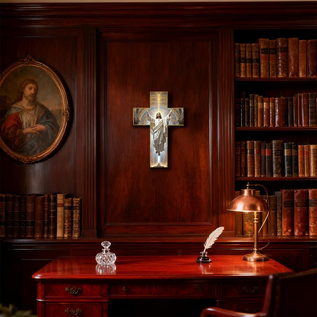 Vintage Dřevěný Kristův Nástěnný Kříž, Ručně Vyráběná Náboženská Nástěnná Dekorace, Umění pro Požehnání Domova, Kříž Inspirovaný Písmem pro Obývací Pokoj, Ložnici,