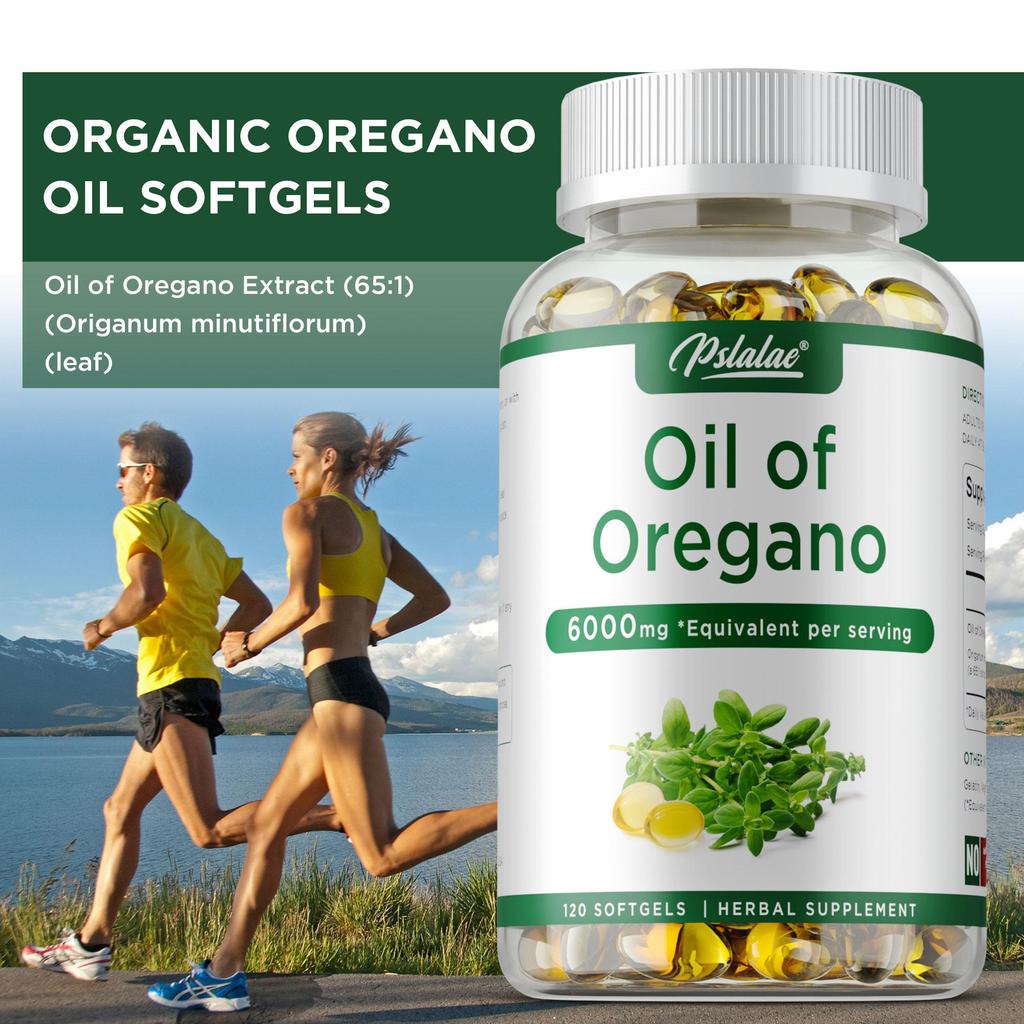 Capsule molli di olio di origano ad alta concentrazione, 6000 mg di estratti vegetali naturali, delicate e facilmente assorbibili, adatte sia per uomini che per donne.