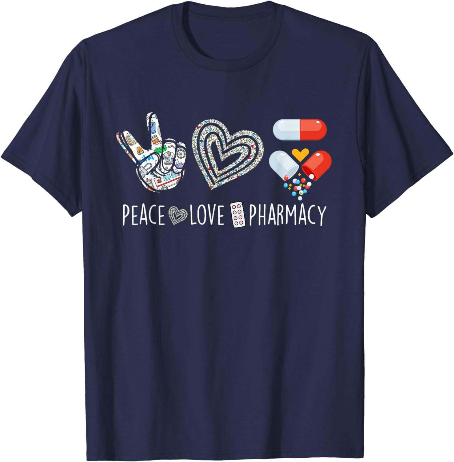 Peace Love Pharmacy Funny Pharmacy Tech Pharmacist Unisex T-Shirt S разноцветный