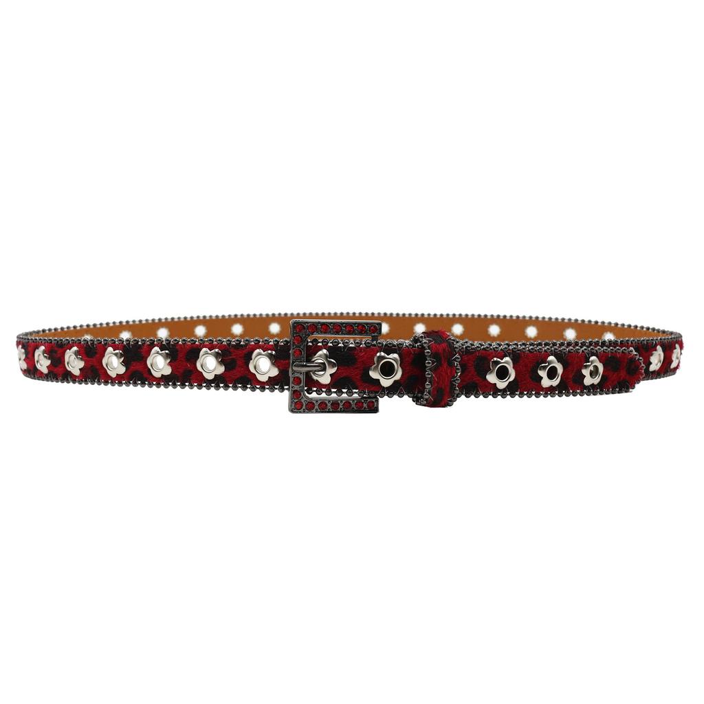 High-Grade 2.3 Wide Leopard Print Women'S Belt Flower Corns Free Punching Women'S Belt Rhinestone Inlaid Belt Needle Buckle Full Diamond Belt