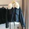 Autumn and winter velvet thickened leather jacket imitation fur short removable imitation rabbit fur collar jacket warm cotton clothing women's