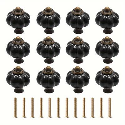 6/12 Stück schwarze Kürbisknöpfe, Vintage-Keramik-Schrankknöpfe, Kommodenknöpfe, Schubladenknöpfe, Türknöpfe, Schubladengriffe, Kommodenknöpfe mit Befestigungsschrauben