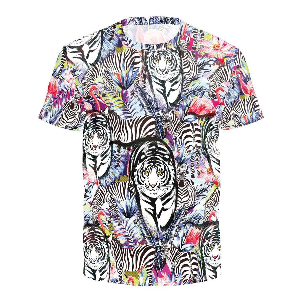 Summer Round Neck 3D Animal and Fantasy Print Top Fashionable Casual Short Sleeved Men's T-shirts