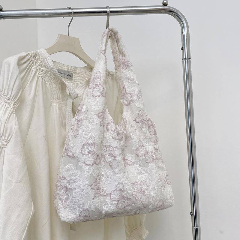 

Женская сумка новая жаккардовая с напылением бабочка маленькая свежая ленивая подмышечная большая вместимость плечевая сумка-тоут one size fits all розовый