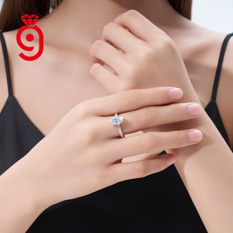 Elegant Elongated Marquise Solitaire S925 Silver VVS Moissanite Half Pave Polished for Daily&party GRA Certified Moissanite Ring