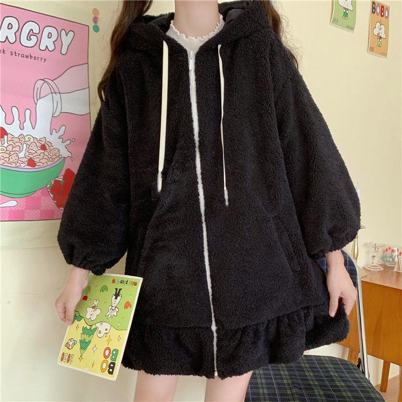 Giacca con cappuccio in peluche da donna a forma di coniglio - Stile moda Autunno/Inverno 2022