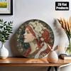 Retro Girl Flower Round Metal Poster 8x8 Inch Wall Art for Living Room