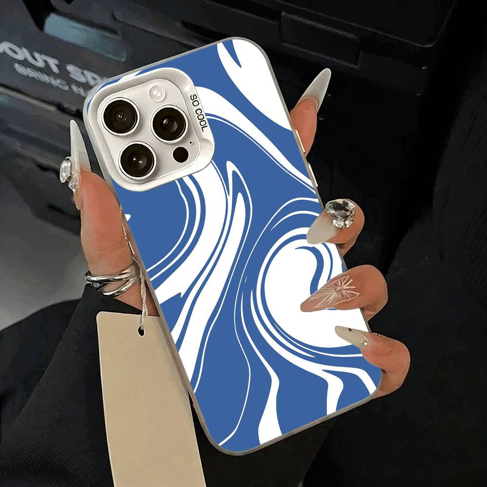 Abstract -FluidWavy Pattern Phone Case For iPhone 11 12 13 14 15 16Pro Max Plus white Sliver Phone Cover