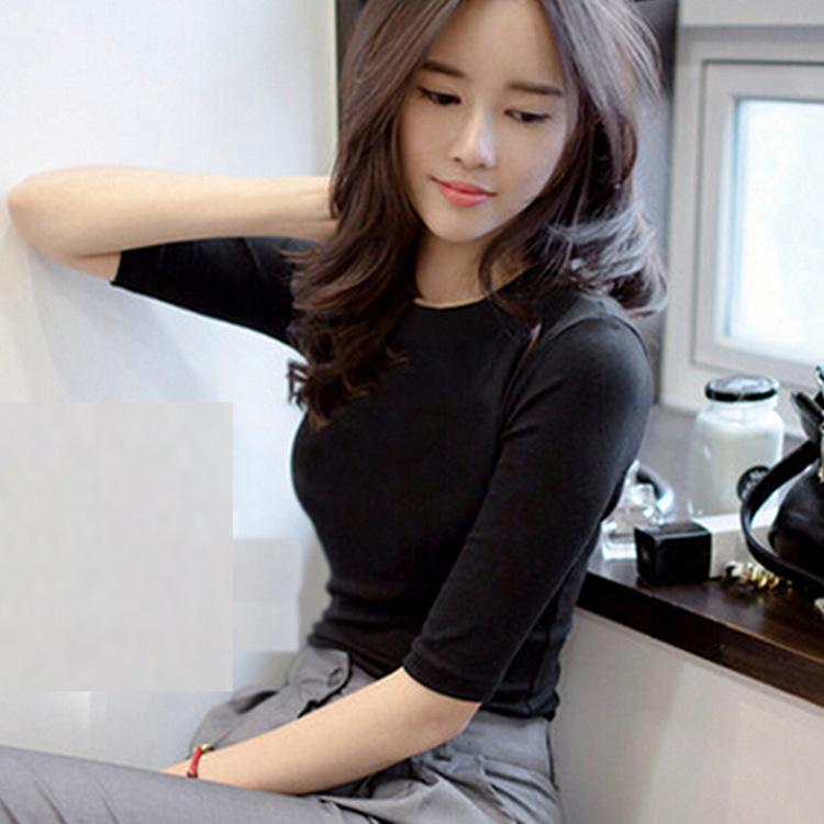 

2020 Женская однотонная базовая рубашка с высоким воротом - Универсальная для всех сезонов One Size чёрный