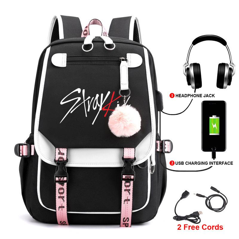 Korean Stray Kids Backpack Student Bag Men'S And Women'S Fashion Backpack Travel Bag Usb Computer Bag