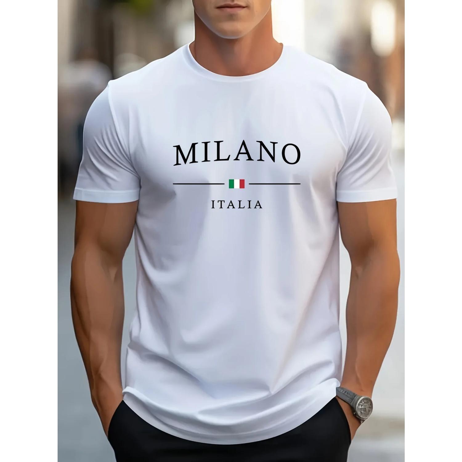 

Мужская летняя модная футболка MILANO из 100% хлопка с буквенным принтом, свободного кроя, большого размера, повседневная, удобная, с круглым вырезом и коротким рукавом. S чёрный