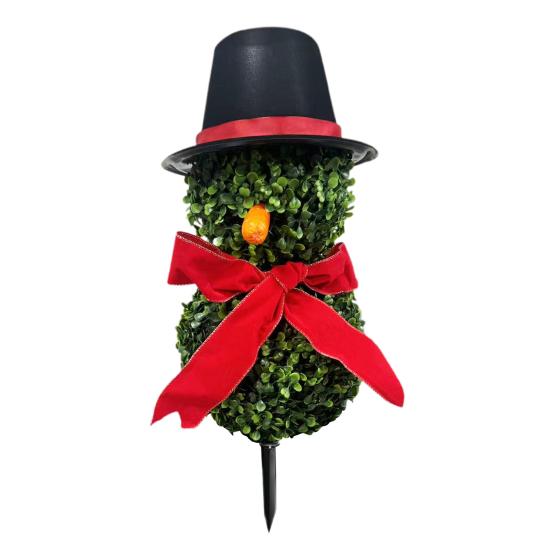 

Рождественский снеговик топиари Искусственное дерево топиари в форме снеговика с бантом и шляпой Уличный топиари из самшита со колышком для украшения дома и крыльца Without Light