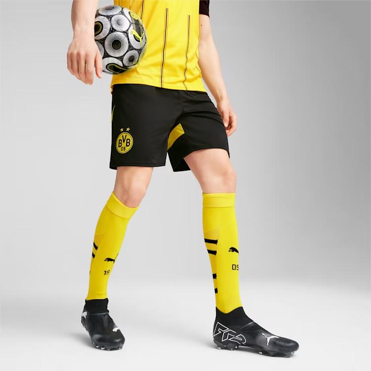 Puma Logo Borussia Dortmund Pantaloncini Sportivi Casual Comodi Traspiranti da Uomo Neri 774977-02