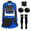 Uniforme Brillante da Cheerleading da Donna Manica Lunga Strass Crop Top Gonna da Pattinaggio