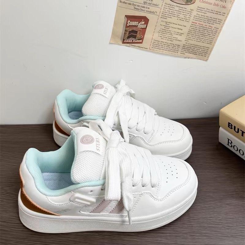 White Powder Moon Thick-soled Letters Low-top Men's and Women's Moral Training Board Shoes Ins Guochao Niche Design Casual Couple Bread Shoes