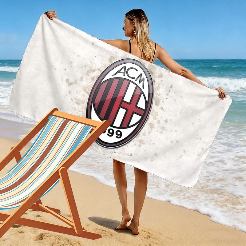 מגבת חוף עם הדפס לוגו AC Milan, מגבת גדולה רכה מתייבשת במהירות לקמפינג חוף שחייה