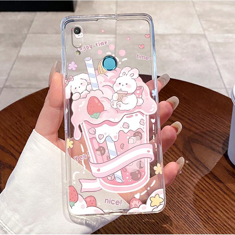 For Huawei Y6 Y6s 2019 Case MRD-LX1 MRD-LX3 Cute Love Rabbit Clear TPU Soft Silicone Back Cover Huawei Y6 Pro 2019 MRD-LX2 Funda