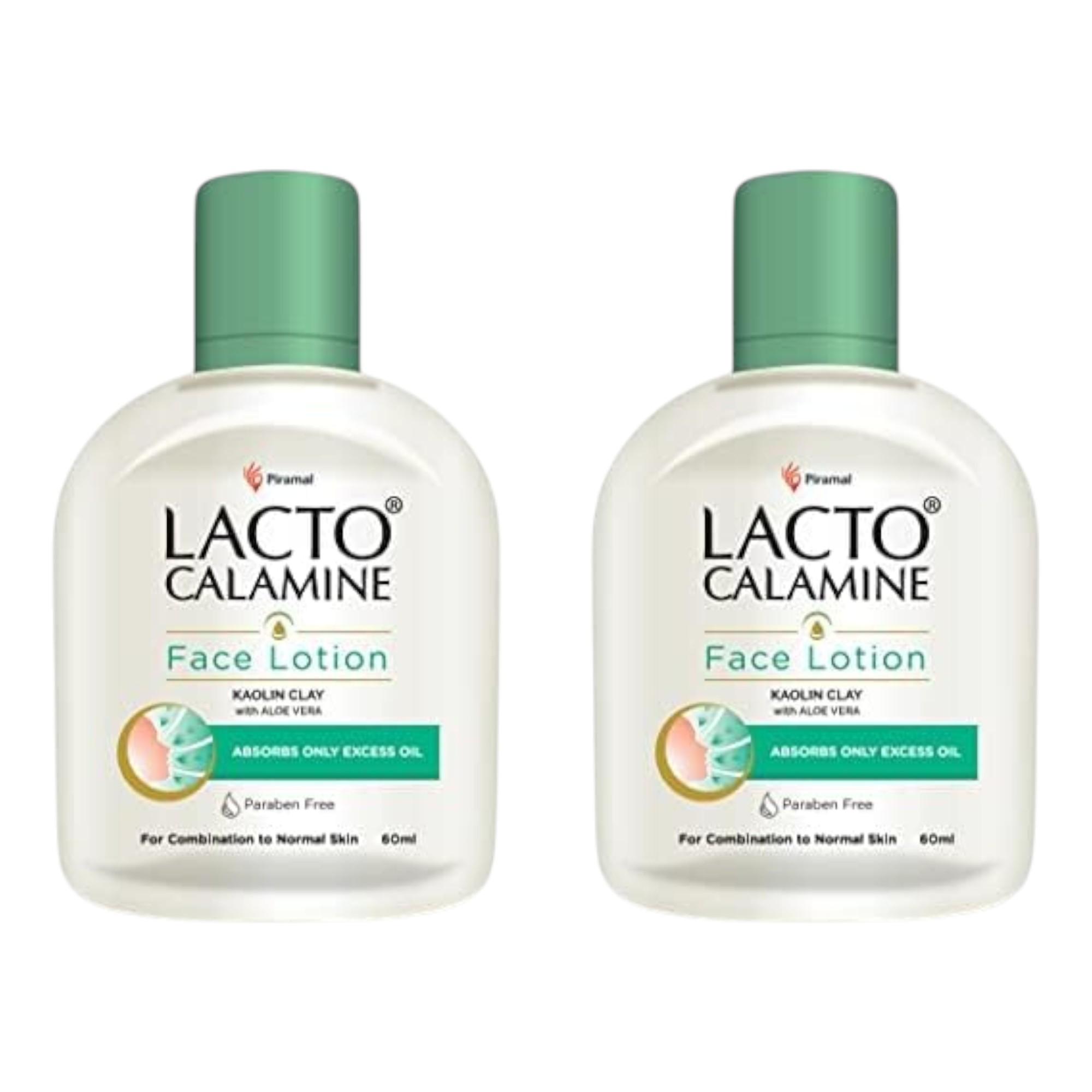 

Лосьон для лица Lacto Calamine Каолиновая глина и Алоэ Вера 60 мл Упаковка из 2 шт. Ежедневный увлажняющий крем для комбинированной и нормальной кожи Контролирует жирность