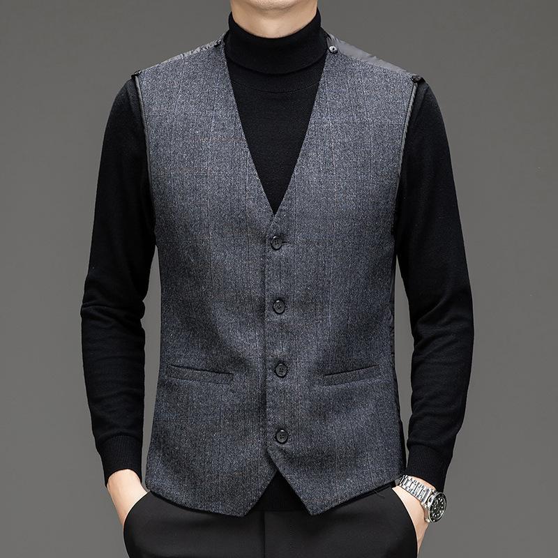 Men's Double-Faced Wool Blend Mid-Length Coat - Business Casual Down Jacket for Middle-Aged Dads