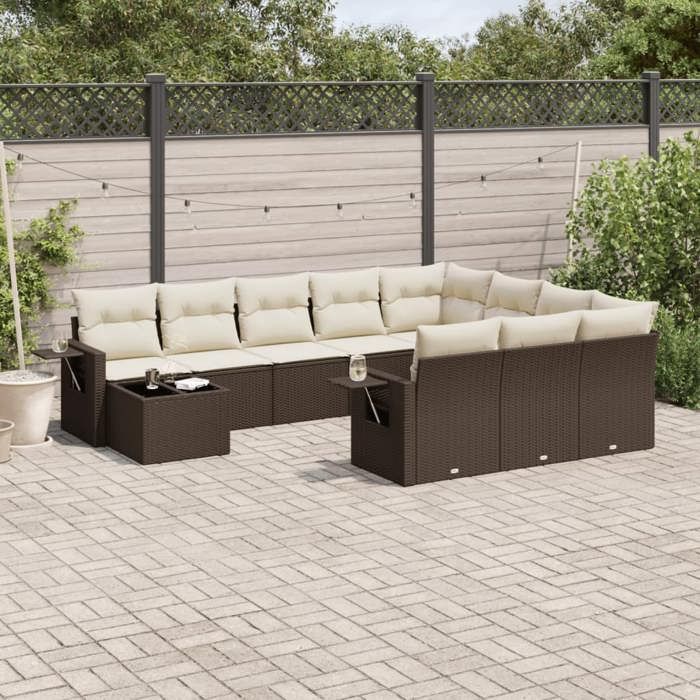 VidaXL Garden Lounge Set with Cushions 11 Pcs, Patio Sofas, Patio Furniture Set, Outdoor Furniture, Brown 3220732