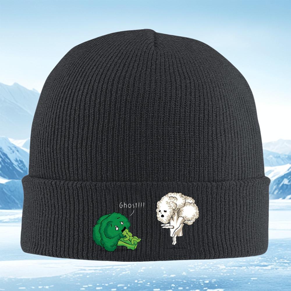 Brokkoli sieht Blumenkohlgeist Männer Frauen Unisex Strickmütze Beanie Pullovermütze Winter Thermisch Warm Weihnachten Outdoor Radfahren