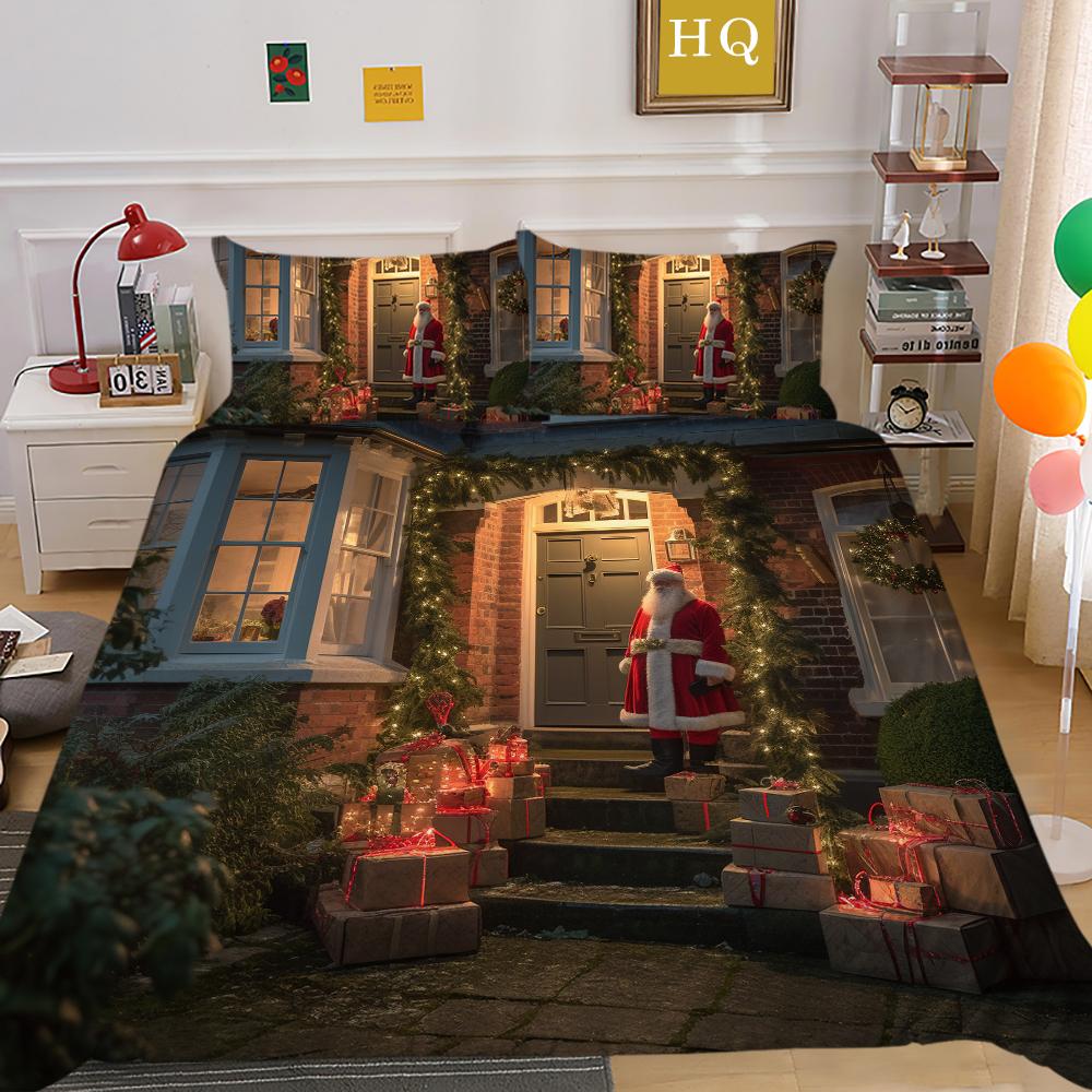 3D Christmas Quilt Set Christmas Gift Bedding 2/3 Pieces AU180 * 210 Christmas Atmosphere Decoration Soft and Easy To Clean Bedroom Decoration