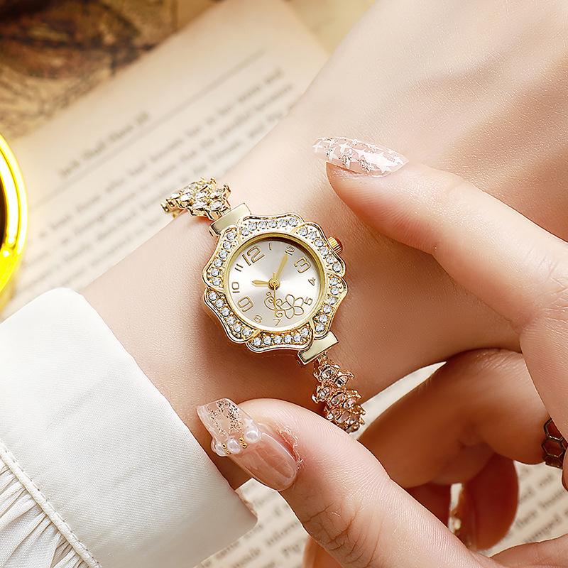 Women's Rhinestone Slim Bracelet Quartz Watch with Adjustable Jewelry Design