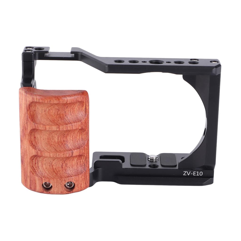 JLwin Camera Cage with 3 8in Locating 1 4 In Threads Cold Shoes Wooden Handle Video Camera Cage Rig for ZV E10