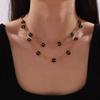 Black Flower Pendant Necklace Bracelet For Women Stainless Steel Gold Plated Women's Neck Chain Necklaces Bracelets Jewelry Sets
