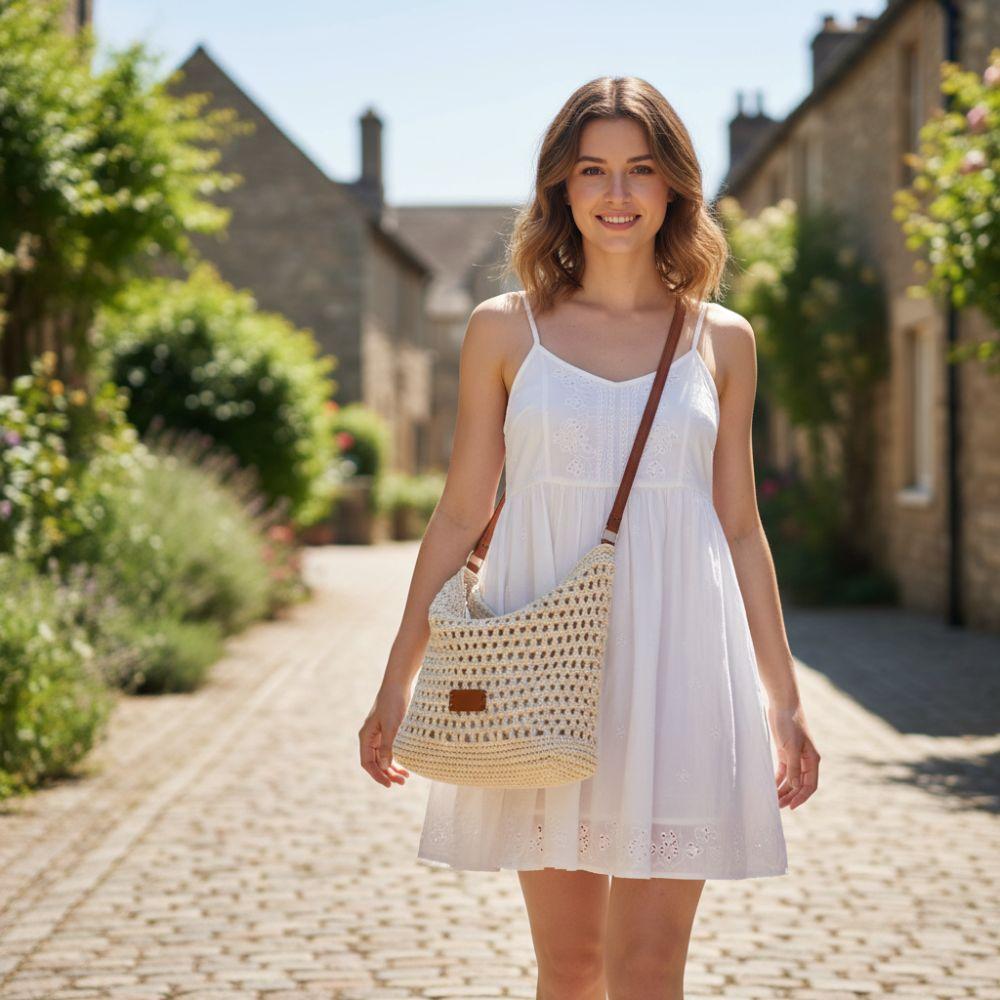 Fashion Large Capacity Shoulder Bag Bucket Shape Hollow Out Straw Bag Solid Color Tote Bag Summer