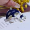 Modne broszki z emalią w kolorze perłowo-niebieskim w kształcie delfina z przypinką dla kobiet, akcesoria do odzieży, płaszcza, prezenty